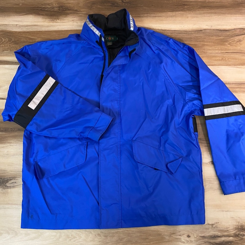 Vintage J.Crew Jacket 90s Medium Blue Reflective Stripe Nylon Mesh Hooded Lined